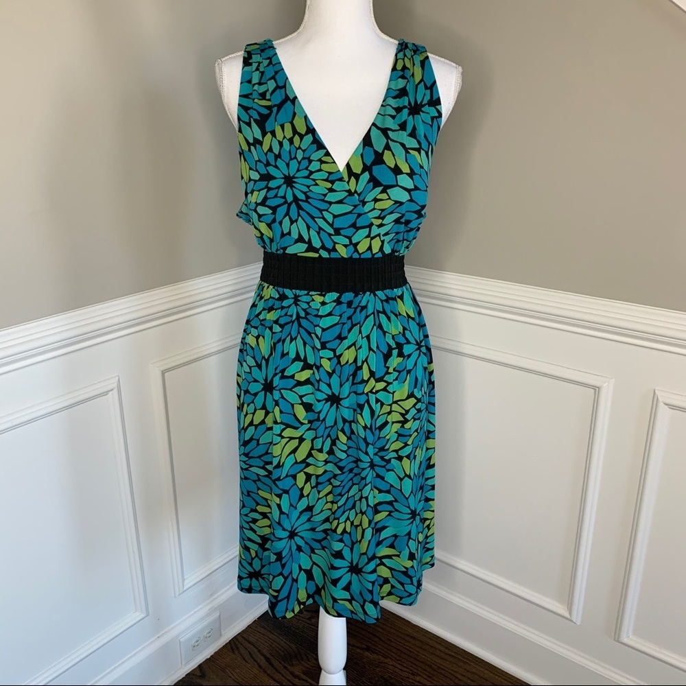 Apt. 9 Blue Green Geometric Dress with Waist Tie Size XL Petite